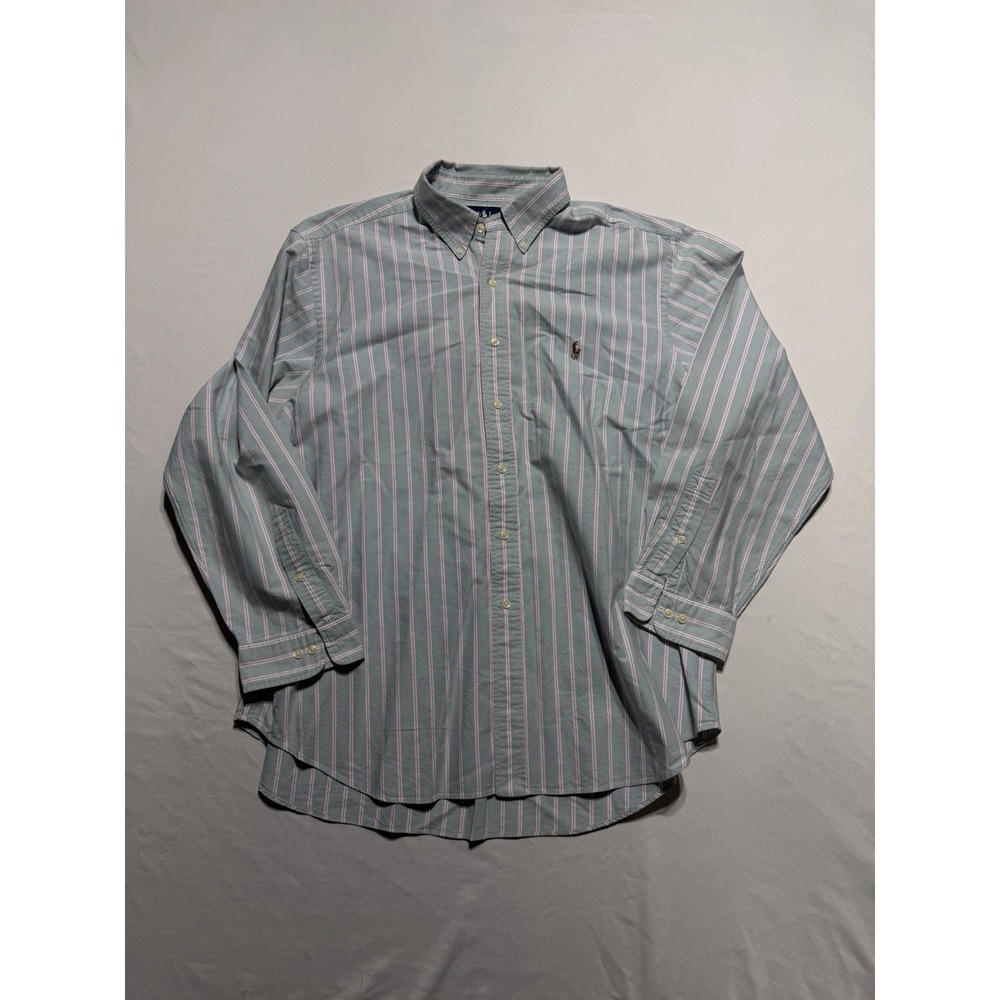 Ralph Lauren 18 Classic Fit Button Down Shirt Green Pink Stripe 34-35 Mens